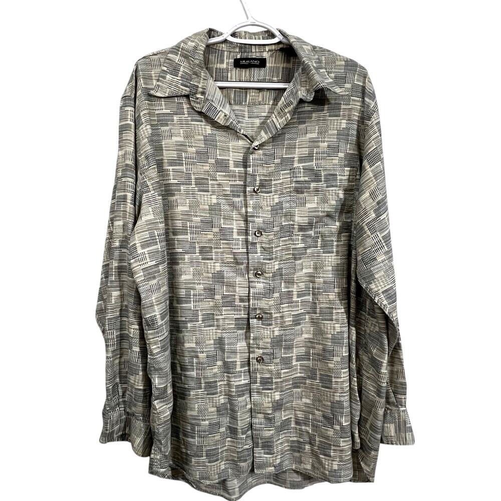 Murano Mens XL Abstract Geometric Button Up Shirt Soft Cotton Blend Long Sleeves